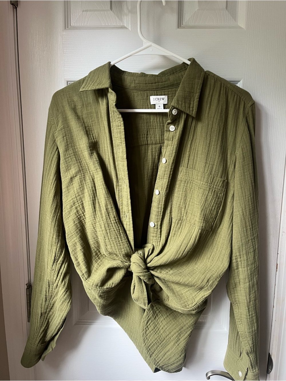 J. Crew Olive Green Button-Front Cotton Gauze Shirt